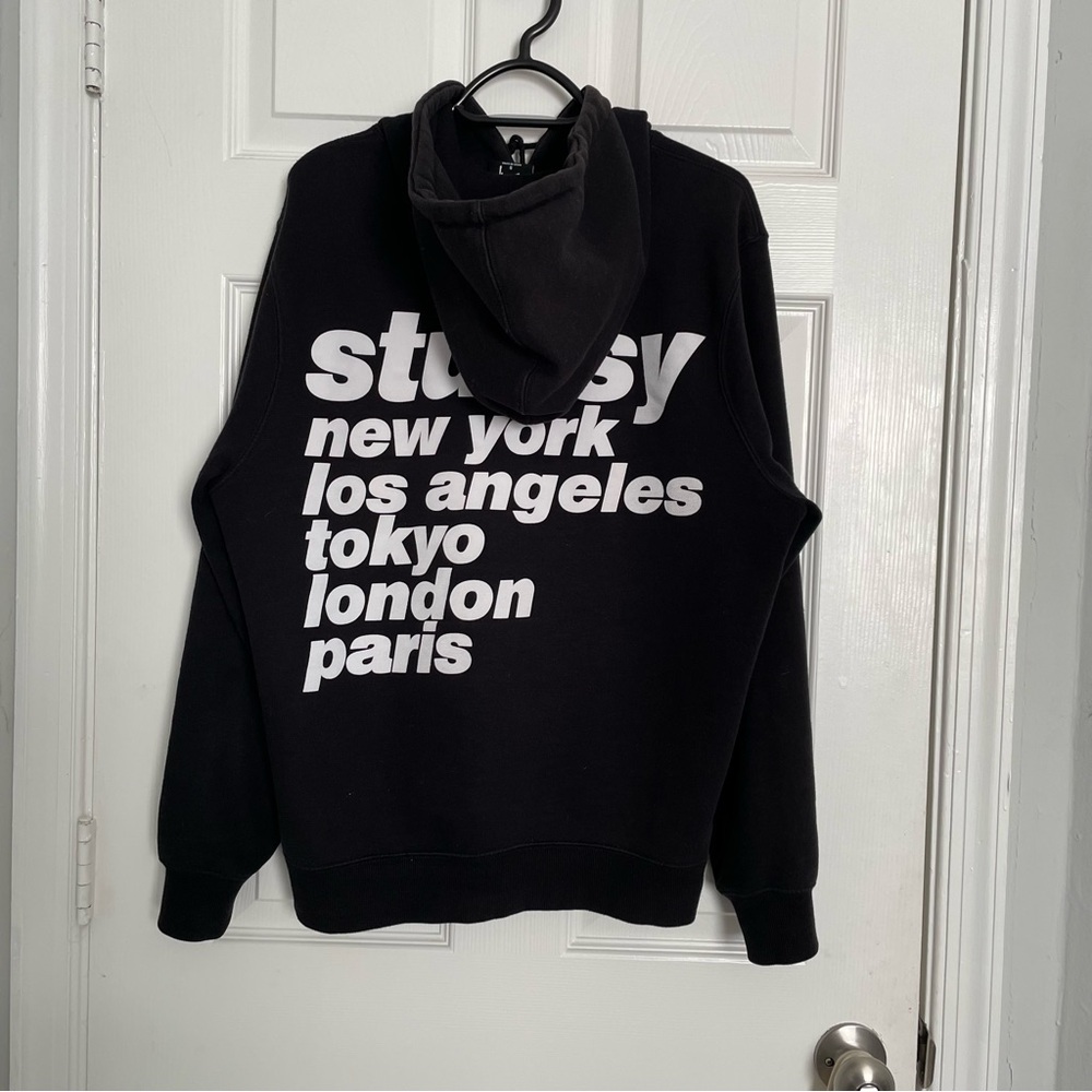 Stussy Black Hoodie with Bold White Text